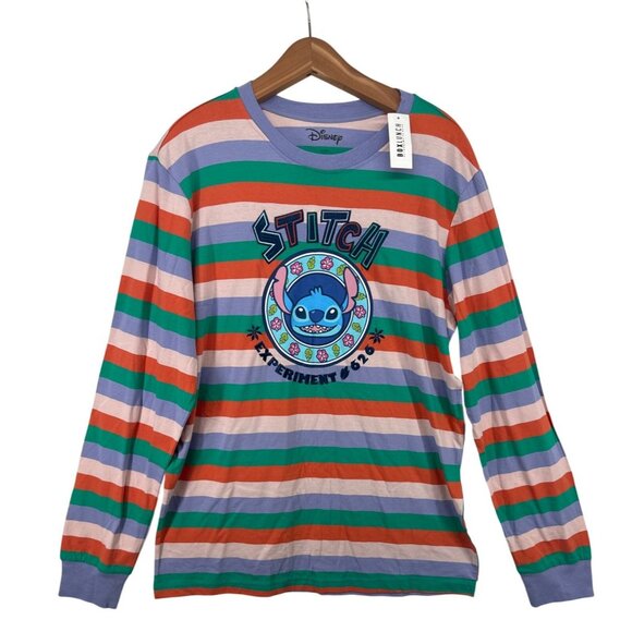 Disney X Box Lunch Womens TShirt Sz L Striped Stitch Experiment 626 Colorful NEW - Picture 1 of 11